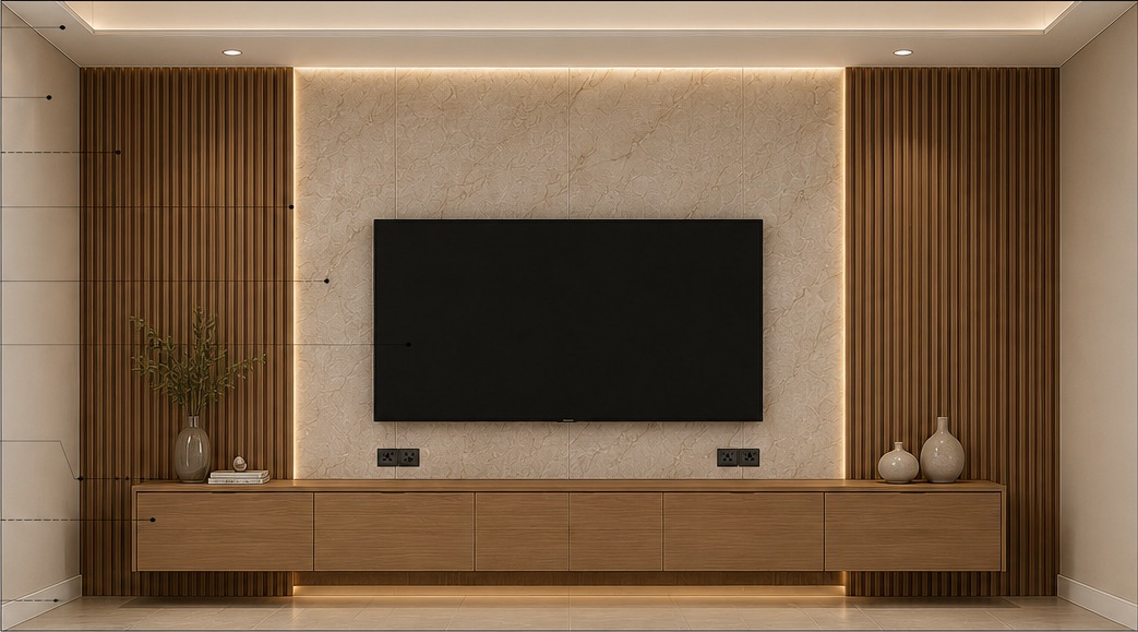 Concept rendering of a residence living room TV feature wall