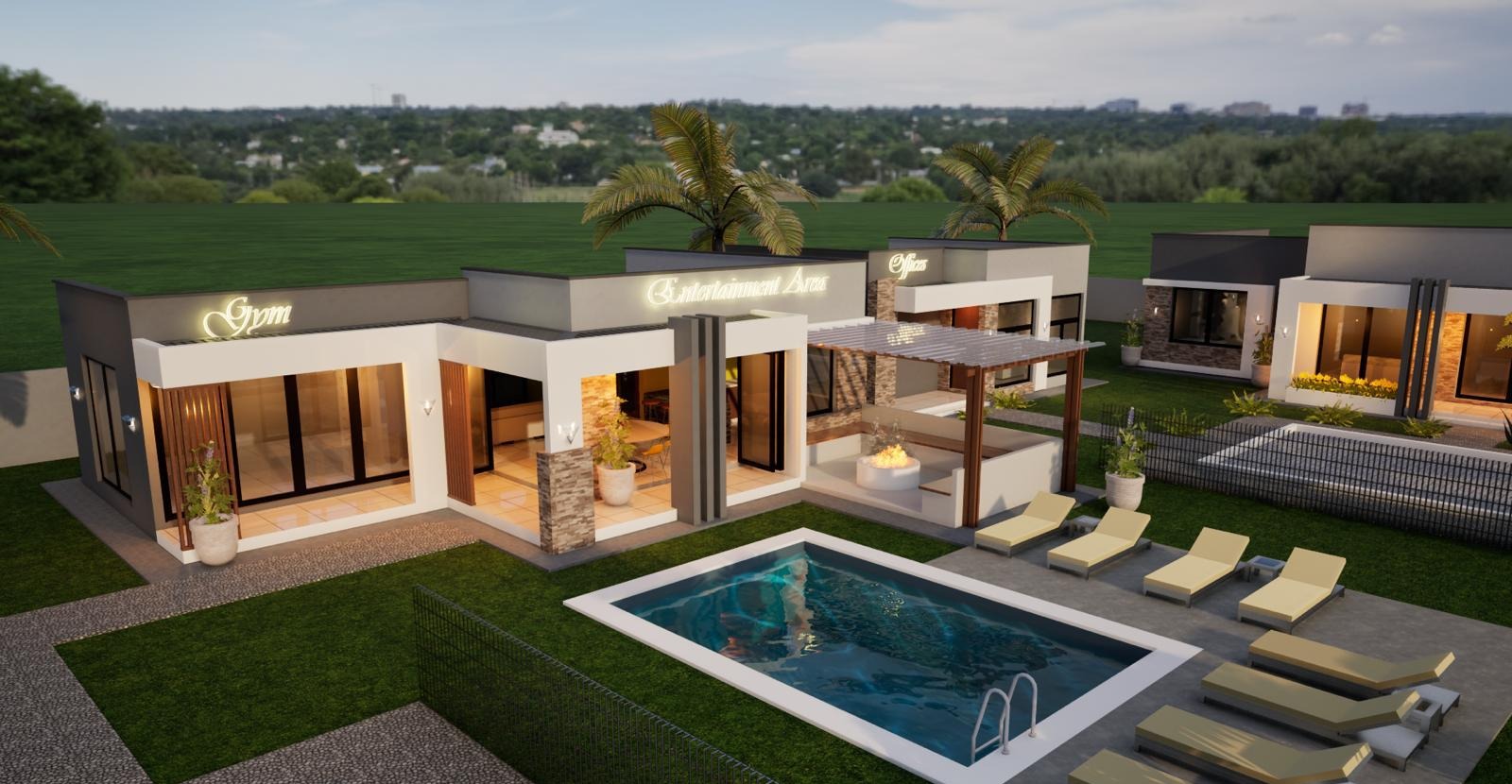 Architectural impression of the pool and shared amenities
